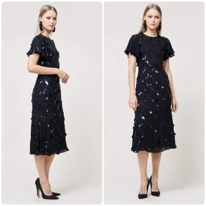 New! Sachin & Babi Sofia Black Sequin Silk A-Line Flare Dress 🖤 size 4 NWT!